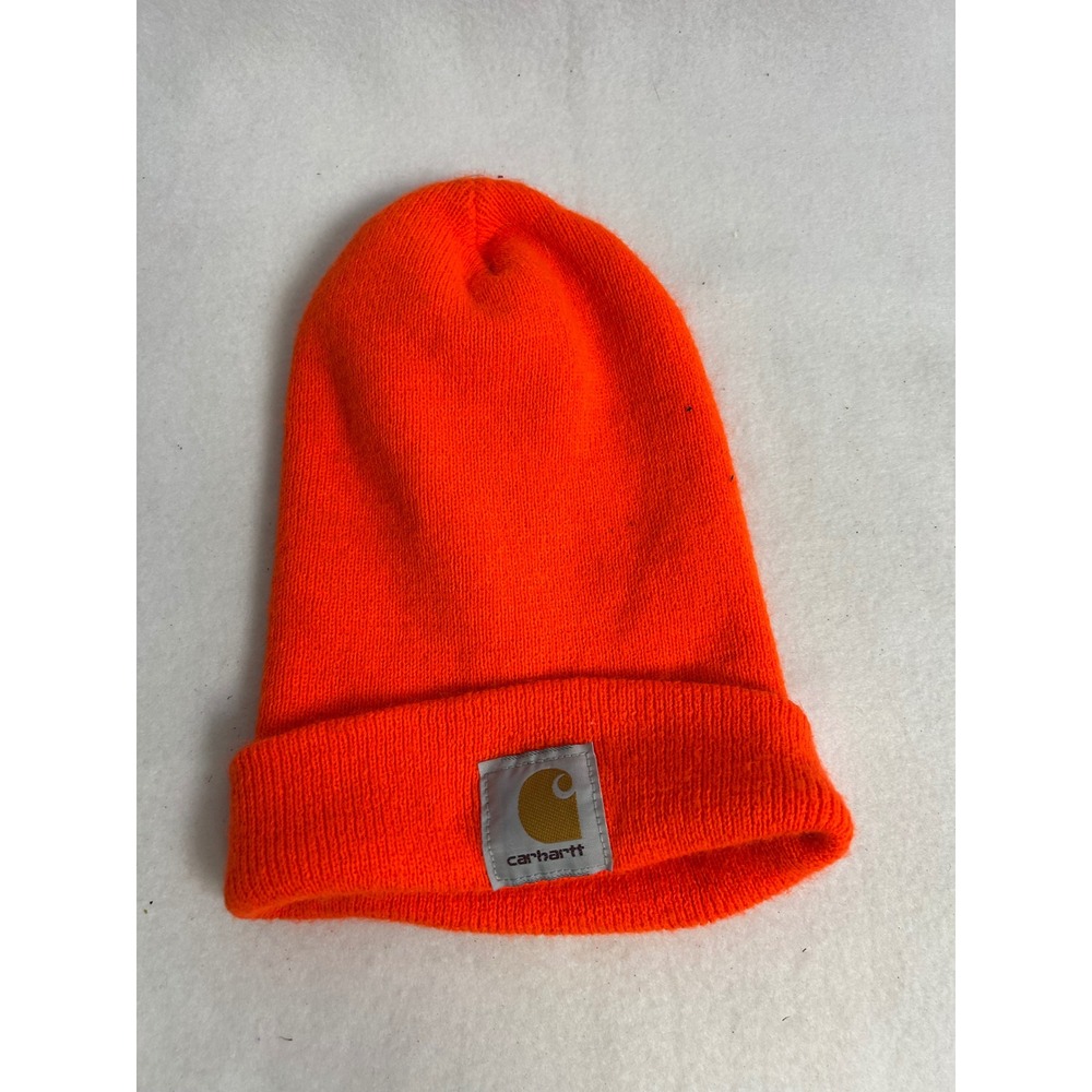 Workwear Streetwear Carhartt Unisex OS Neon Orange Ribbed Knit Cuffed Beanie Hat